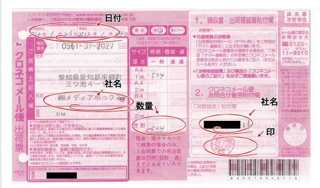 クロネコメール便　伝票