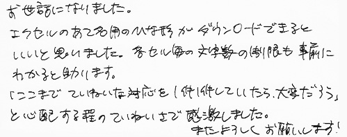 お世話になりました。エクセルのあて名用のひな形がダウンロードできるといいと思いました。各セル毎の文字数の制限を事前にわかると助かります。「ここまでていねいな対応を１件１件していたら、大変だろう」と心配する程のていねいさで感激しました。またよろしくお願いします！