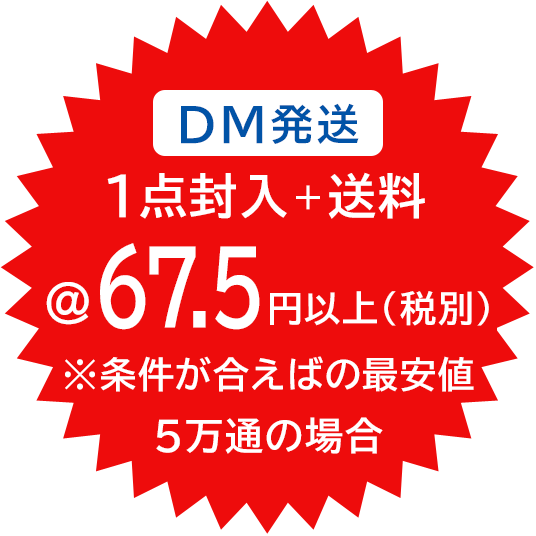 DM発送 1通67.5円以上（1点封入＋送料）5万通の場合