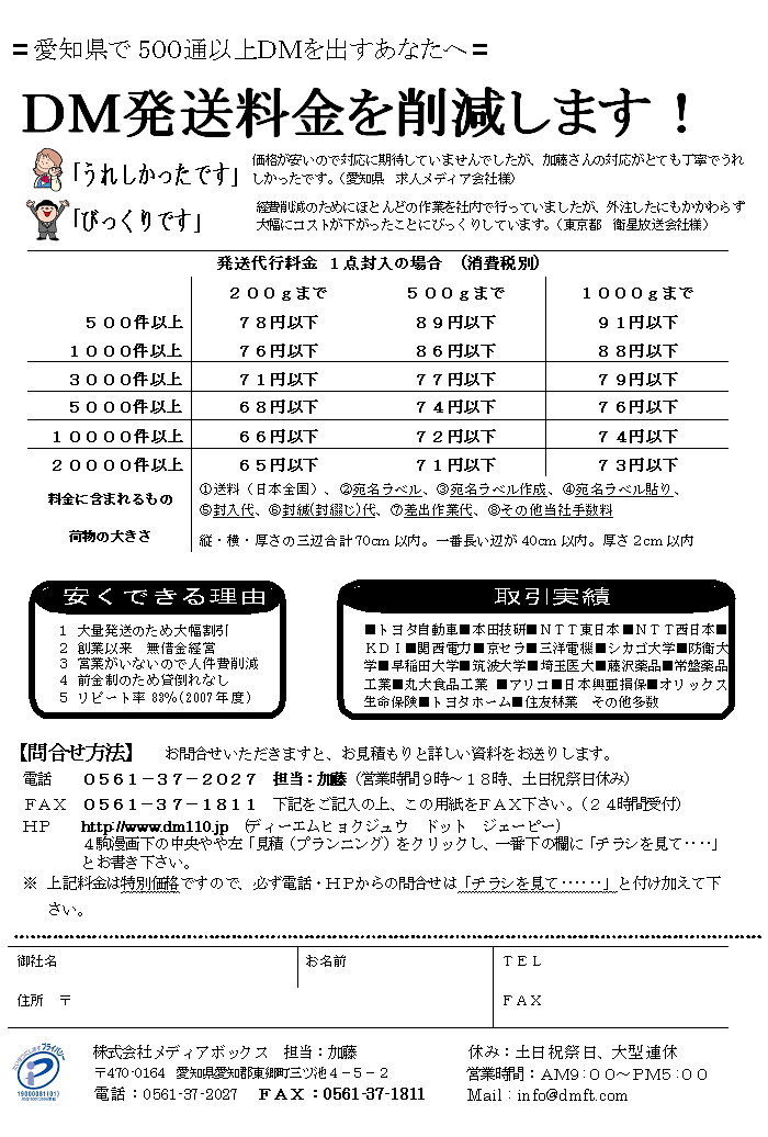 DM発送料金を削減します！