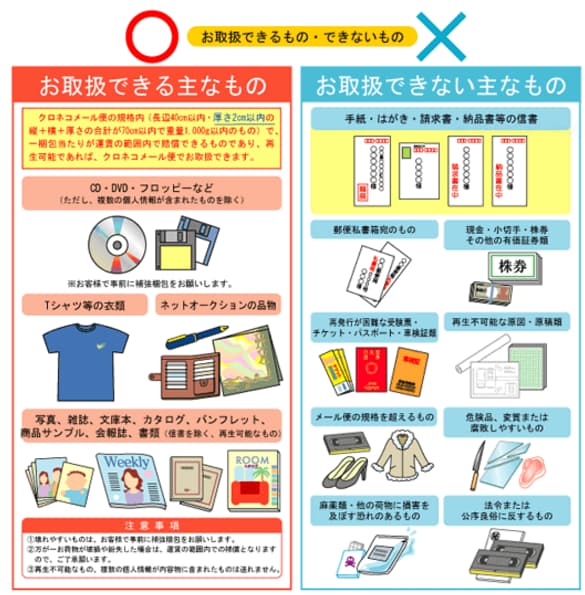お取り扱いできるもの・できないもの
